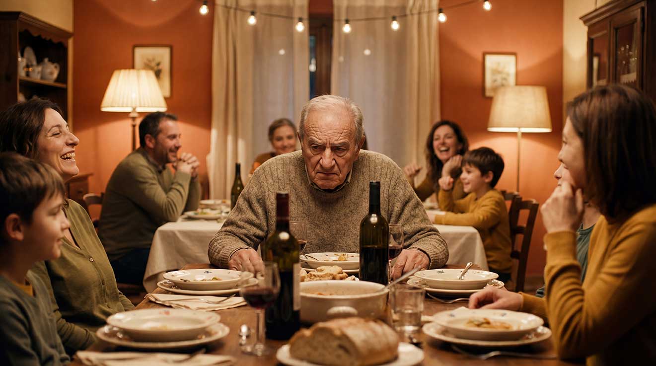 Persona che fa fatica a seguire una conversazione a tavola